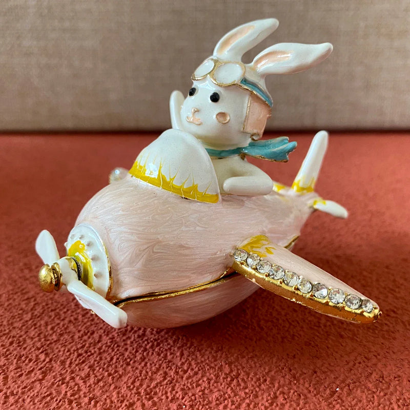 Afralia™ Rabbit Figurine Jewelry Trinket Box: Hand-Painted Hinged Collectible Ring Holder