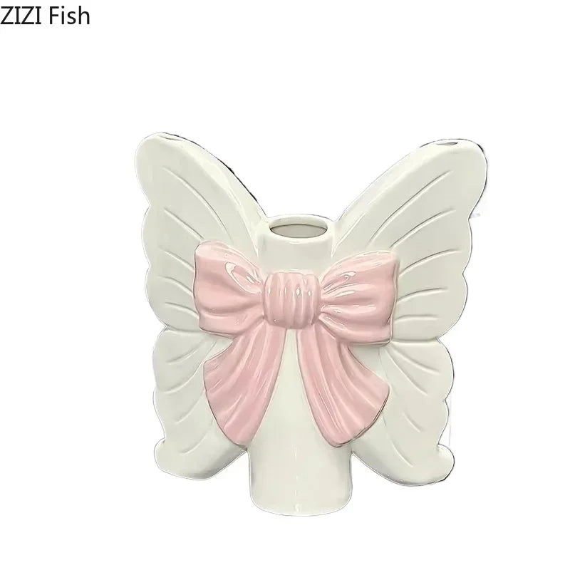 Afralia™ Butterfly Ceramic Vase Flower Pots Modern Aesthetic Room Decor