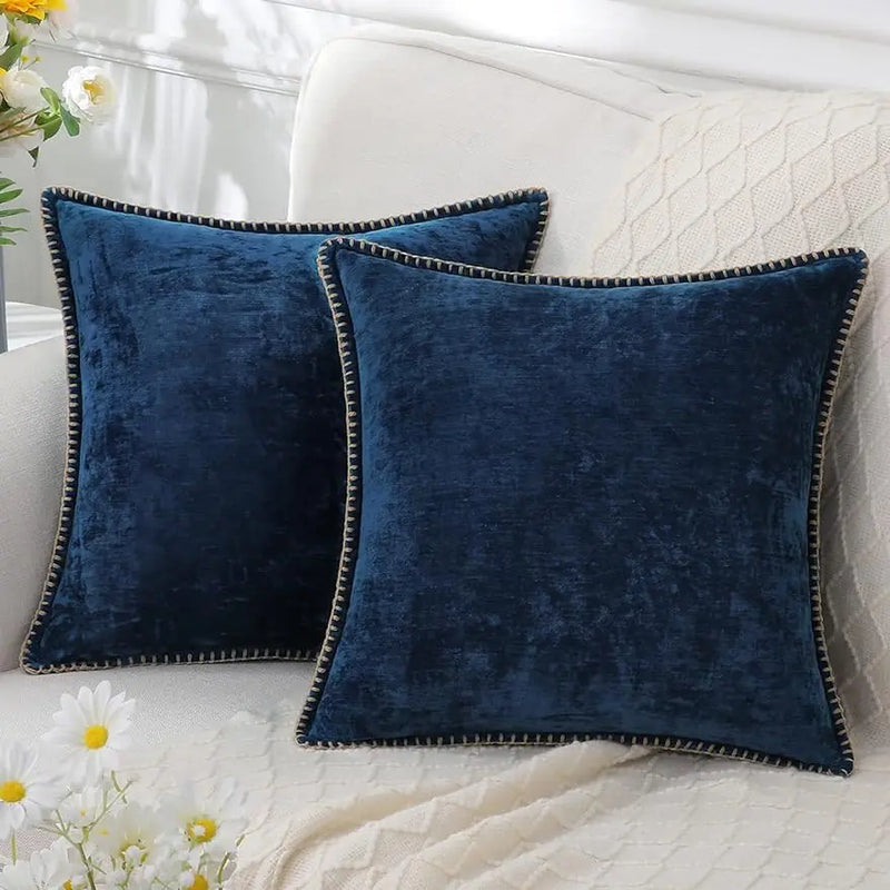 Afralia™ Blue Chenille Cushion Covers 18x18 Luxury Throw Pillow Cover for Home Decor