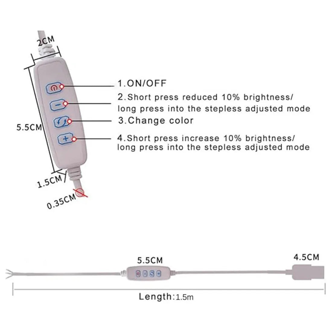 Afralia™ USB LED Strip Dimmer Switch: 2 Color Modes, 1.5M Extension Cord