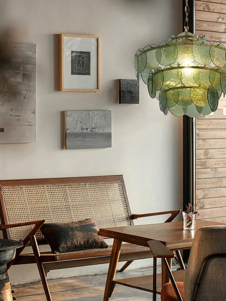 Afralia™ Modern Glass Piece Chandelier for Living Room, Green Amber Clear Lighting Fixtures