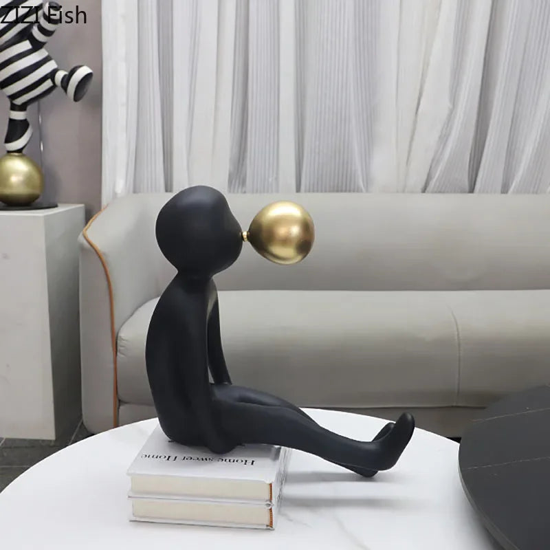 Afralia™ Minimalism Black Figures Resin Statue Crafts Desk Decor Ornaments Sculpture Aesthetics
