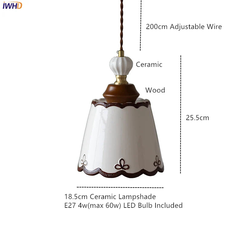 Afralia™ Ceramic Wood LED Pendant Light: Modern Nordic Hanging Lamp for Home Decor