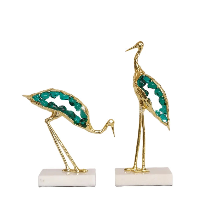 Afralia™ Crystal Crane Sculpture: Green Gem Bird Figurine for Home Decor