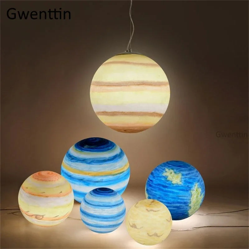 Afralia™ Moon Resin Ball Planet Pendant Light | Children Room Hanging Lamp