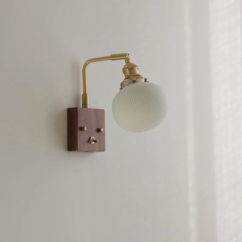 Afralia™ Ceramic LED Wall Light Fixture White Copper Walnut Ash Bedside Lamp