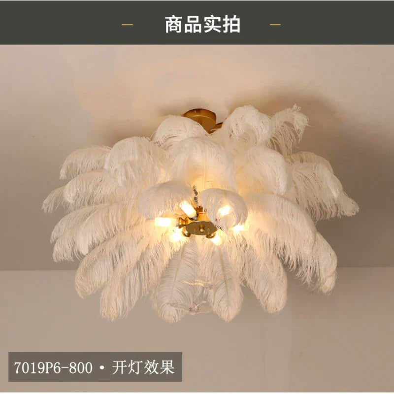 Afralia™ Pendant Lamp Colorful Feathers Chandelier LED Ceiling Light Fixture