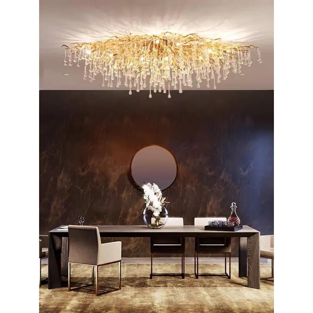 Afralia™ Gold Crystal Chandelier: Dining Living Room Kitchen Table Modern Luxury Lighting