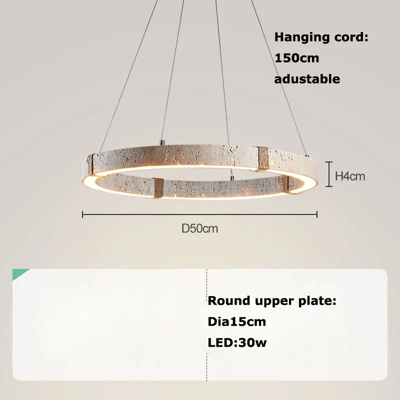Afralia™ LED Natural Stone Round Linear Chandelier - Dimmable, Ceiling Hanging Lamps
