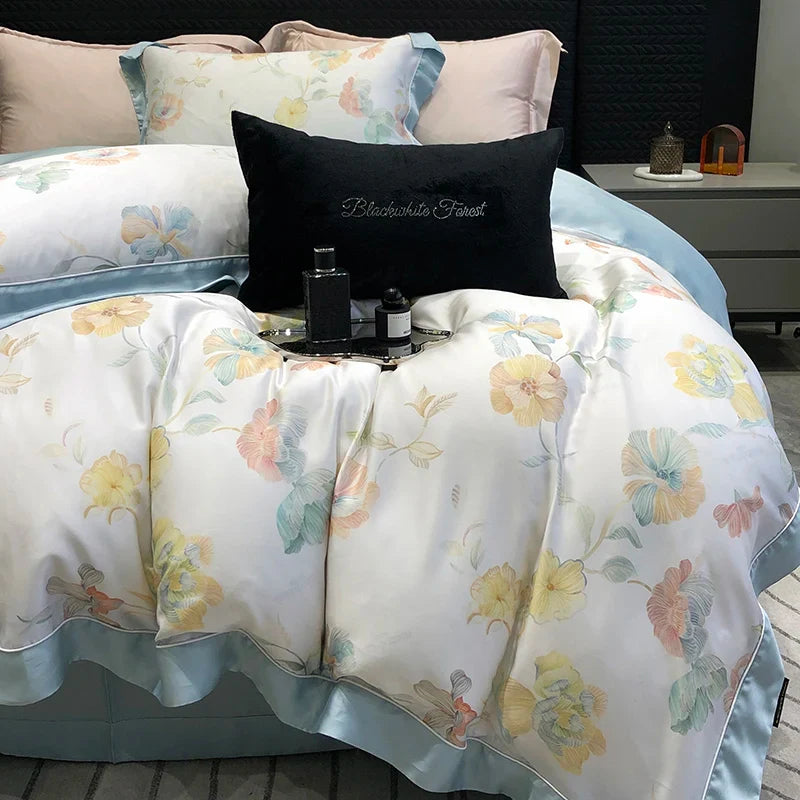 Afralia™ Rose Flowers Bamboo Fiber Bedding Set: Soft & Silky, 1 Duvet Cover, 2 Pillowcases, 1 Flat Sheet