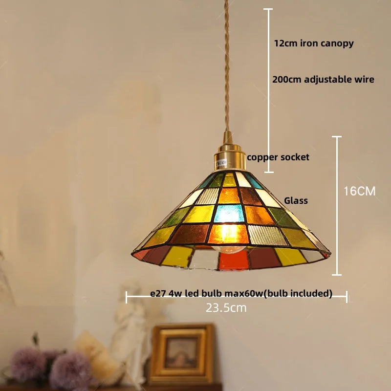 Afralia™ Magic Cube LED Pendant Lights Glass Walnut Wood Tiffany Style Hang Lamp
