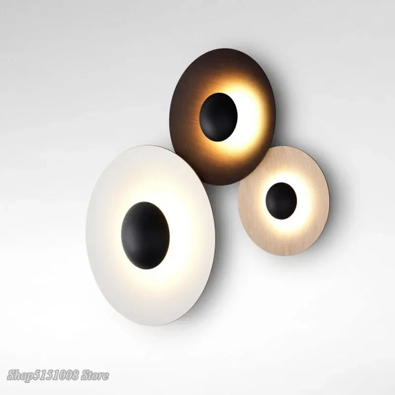 Afralia™ Round LED Wall Lamps for Modern Nordic Bedroom, Black Wood Living Room Lighting Fixtures