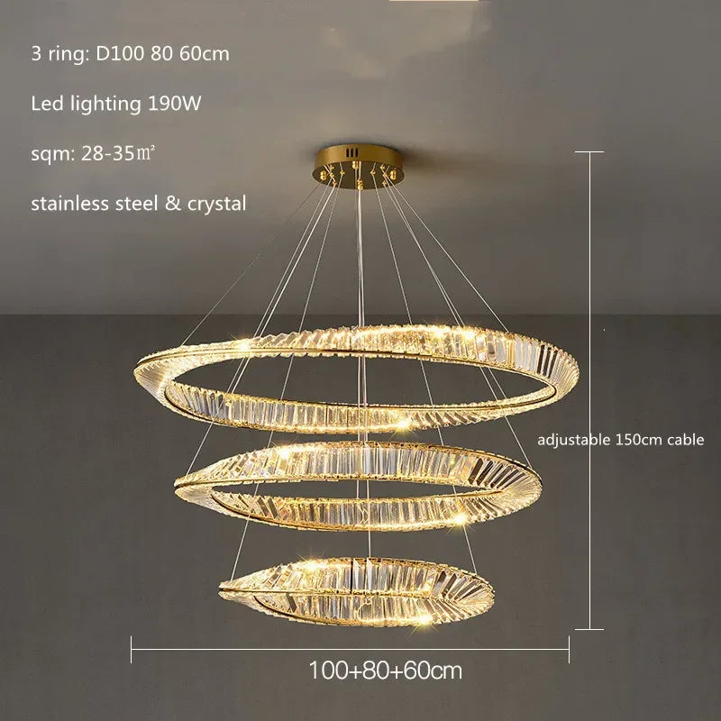 Afralia™ Luxury Gold Crystal Pendant Lights Dimmable LED Modern Living Room Fixture