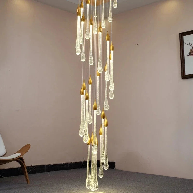 Afralia™ Luxury Gold Crystal LED Chandelier for Living Room Staircase Light Fixtures