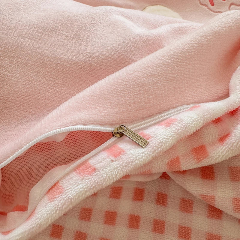 Afralia™ Pink Cat Embroidery Child Bedding Set, Single - King Sizes