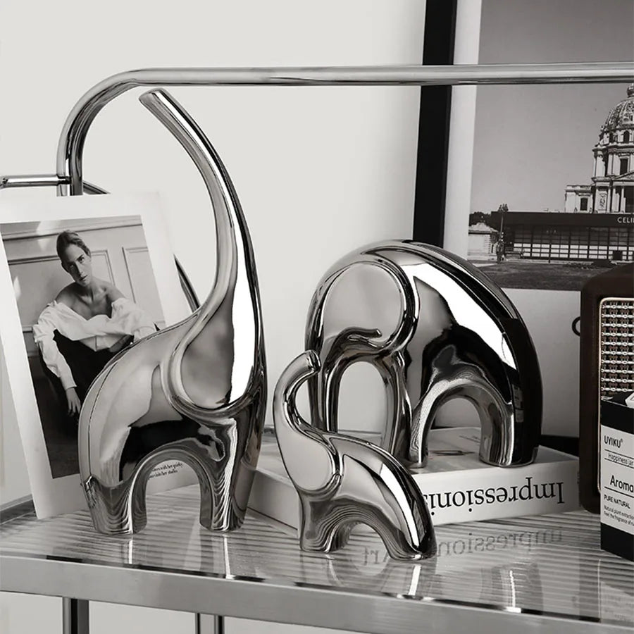 Silver Ceramics Elephant Figurine by Afralia™ - Nordic Home Decor Ornaments