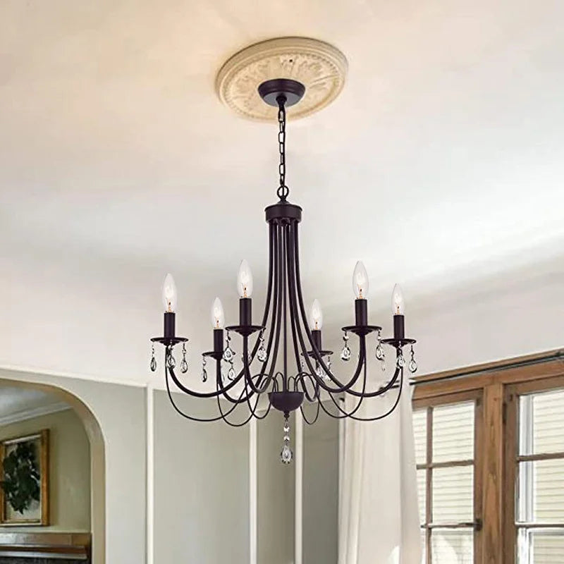 Afralia™ Black Iron Chandelier with Crystal Pendant for Home Lighting