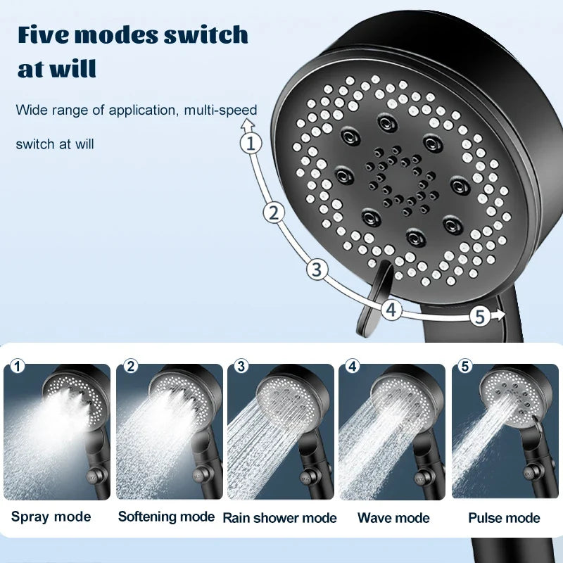 Afralia™ Adjustable High-pressure Shower Head - 5 Modes, One-key Stop Water, Water-saving Hand-held