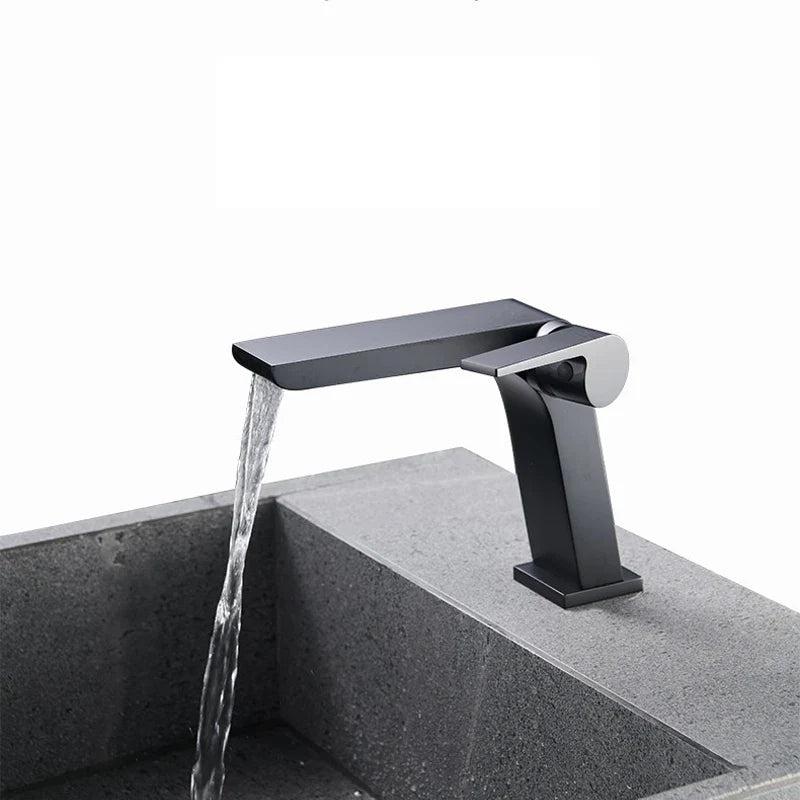 Afralia™ Waterfall Basin Faucet: Brass Hot Cold Mixer Tap Single Handle Chrome Sink