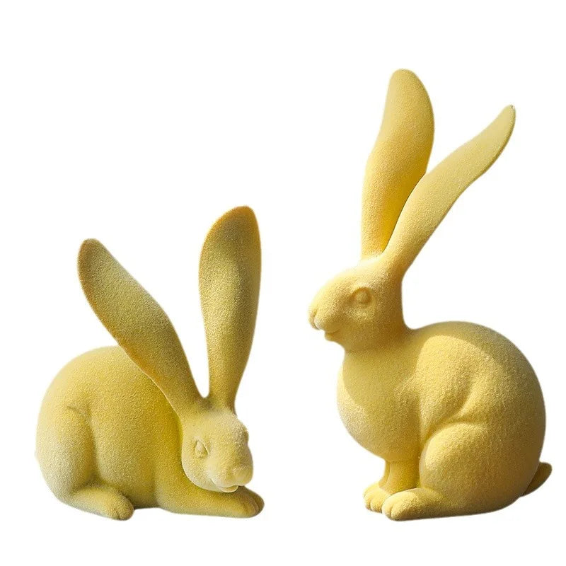 Afralia™ Abstract Rabbit Figurines: Flocking Bunny Resin Art Decor Ornaments
