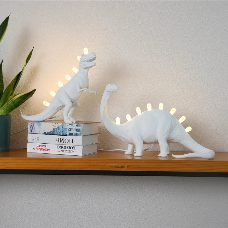 Afralia™ Brontosaurus T-Rex Dinosaur Resin LED Desk Lamp for Bedroom Home Decor