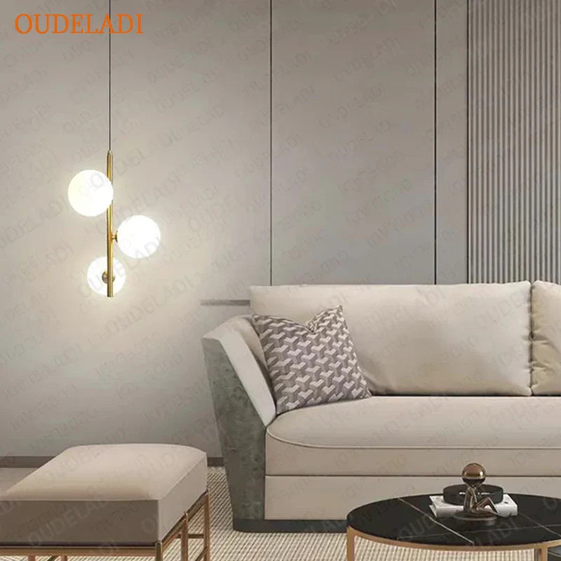Afralia™ Glass Ball LED Pendant Light Brass Black Modern Decor Fixture