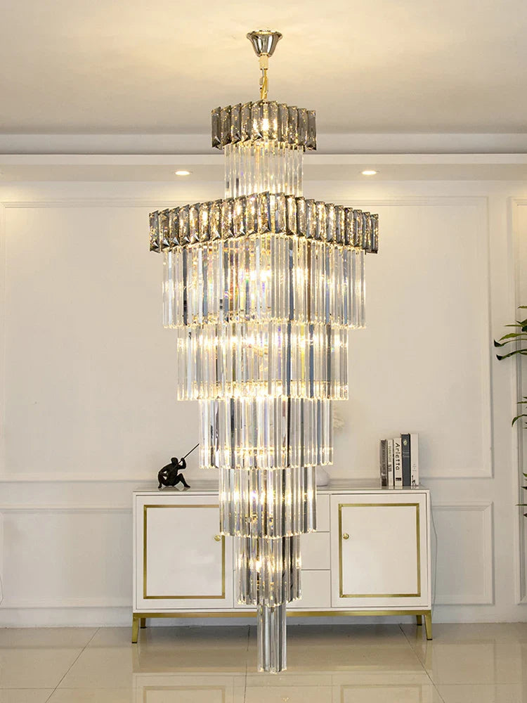 Afralia™ Crystal Chandelier: Duplex Villa Spiral Staircase Pendant Light