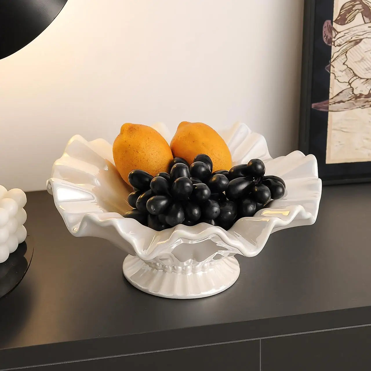 Afralia™ Wave Edge Ceramic Fruit Platter with High Legs: Stylish Home Decor and Snack Plate