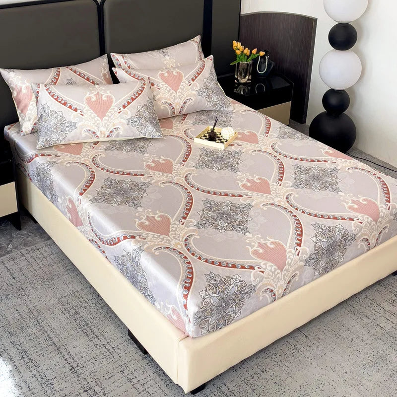 Afralia™ Printed Silky Fitted Sheet: Soft & Anti-Slip Mattress Cover