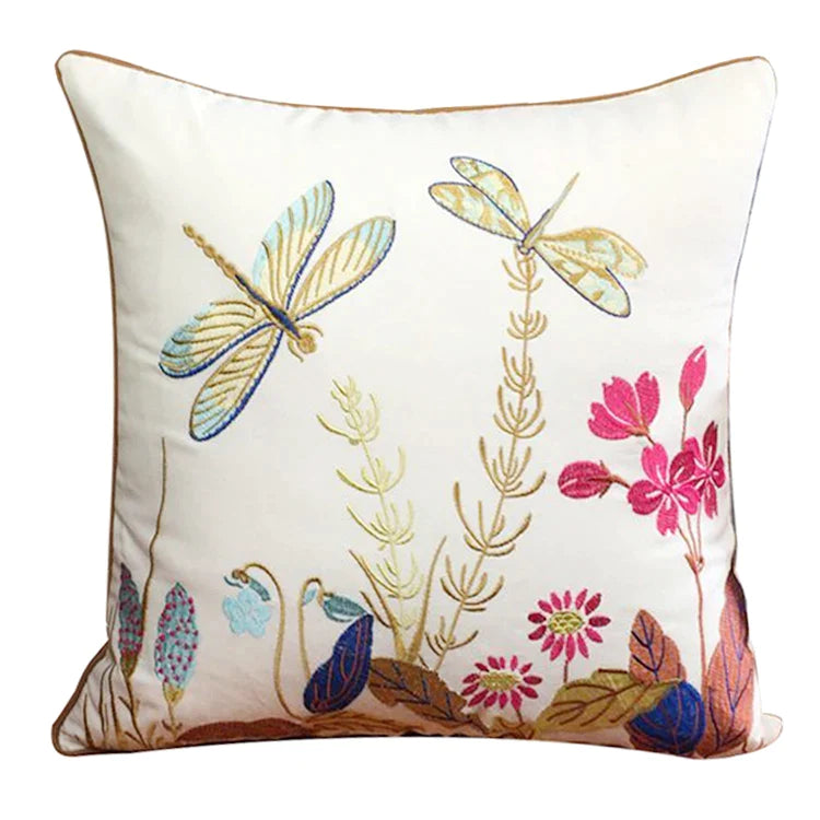 Afralia™ Butterfly & Dragonfly Sofa Cushion Cover, European Embroidered Design