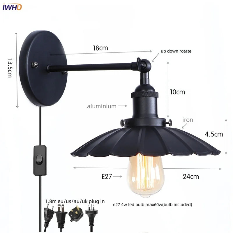 Afralia™ Industrial Vintage Plug In LED Wall Light for Bathroom Mirror Stair Balcony