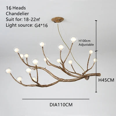 Resin Tree Branch Chandelier G4 Bubble Pendant Light by Afralia™ - Retro Glass Hanging Lamp