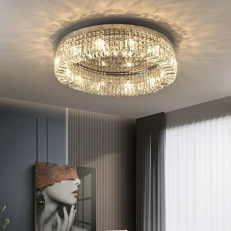 Afralia™ Crystal LED Ceiling Light Chandelier for Bedroom, Modern Round Indoor Lighting