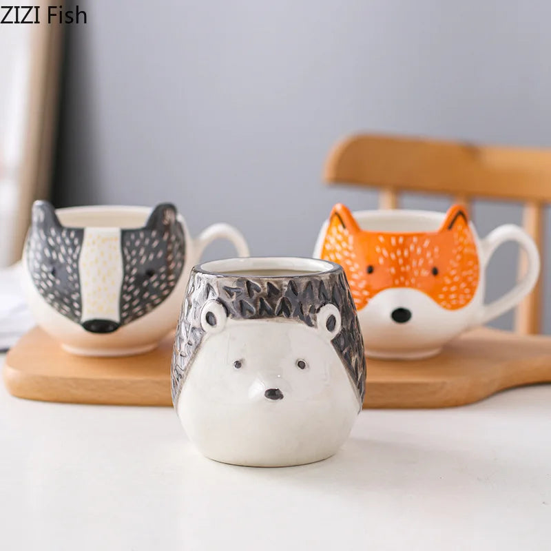 Cute Animal Head Ceramic Mug Set by Afralia™ for Kids & Christmas Gifts