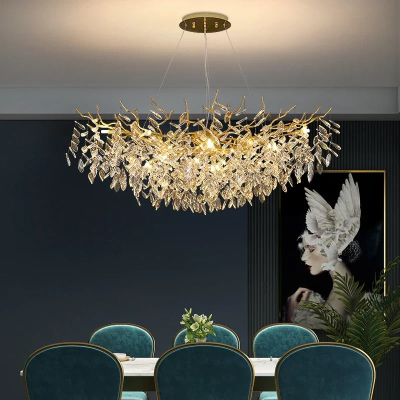 Afralia™ Gold Crystal Chandeliers for Dining Room Branch Hanging Lamp Large Lighting