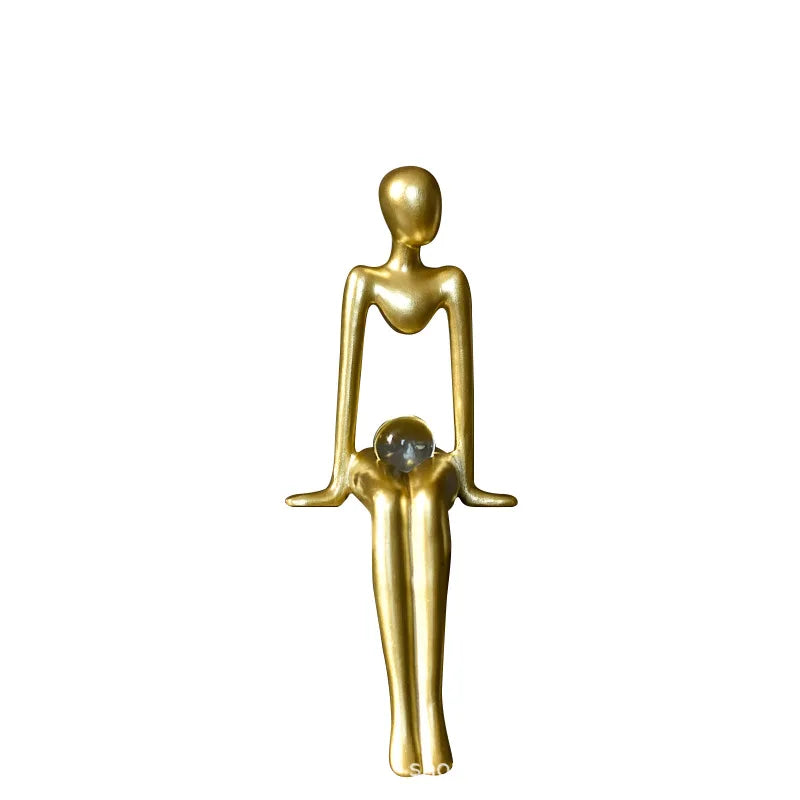 Afralia™ Thinker Golden Man Crystal Ball Sculpture - Decorative Figurine