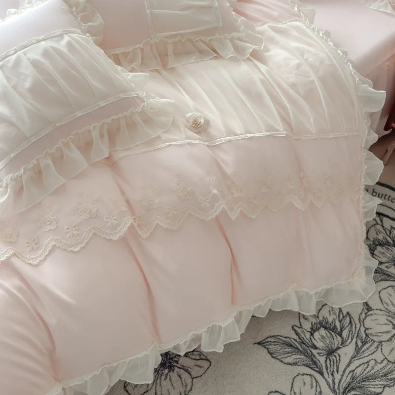 Afralia™ Lace Luxury Bed Skirt Set: Silky Solid Color Bedclothes Single Double Bedspread