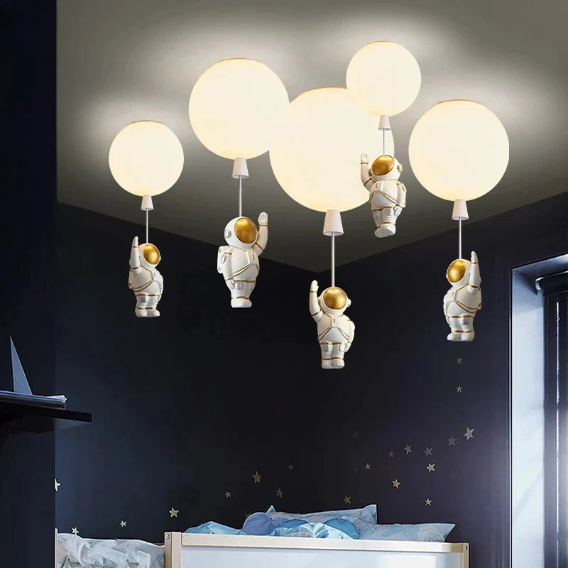 Afralia™ LED Astronaut Glass Ball Pendant Light for Children's Room