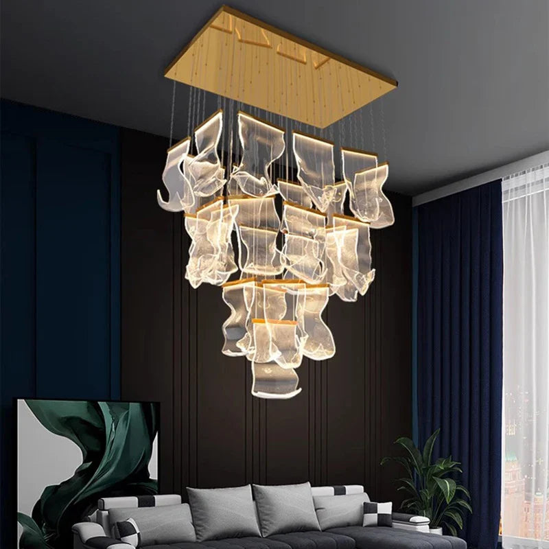 Afralia™ Crystal Chandelier Stair Pendant Lamp Living Room Lighting