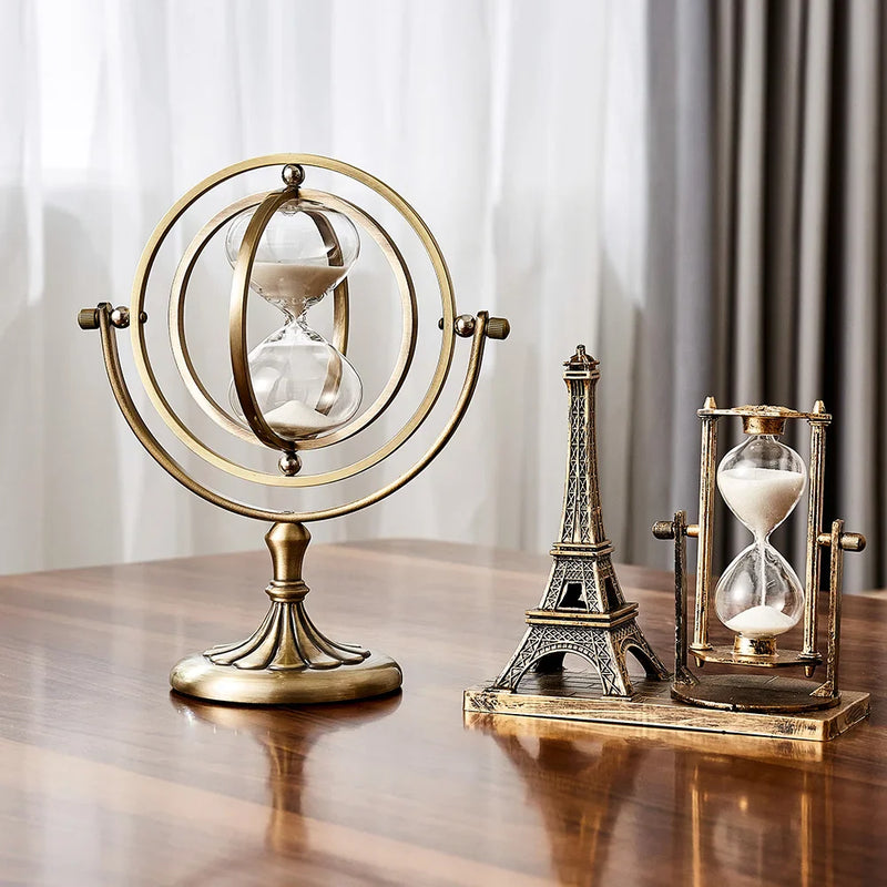 Afralia™ Retro Metal Hourglass Timer | Creative Home Office Decor Ornament