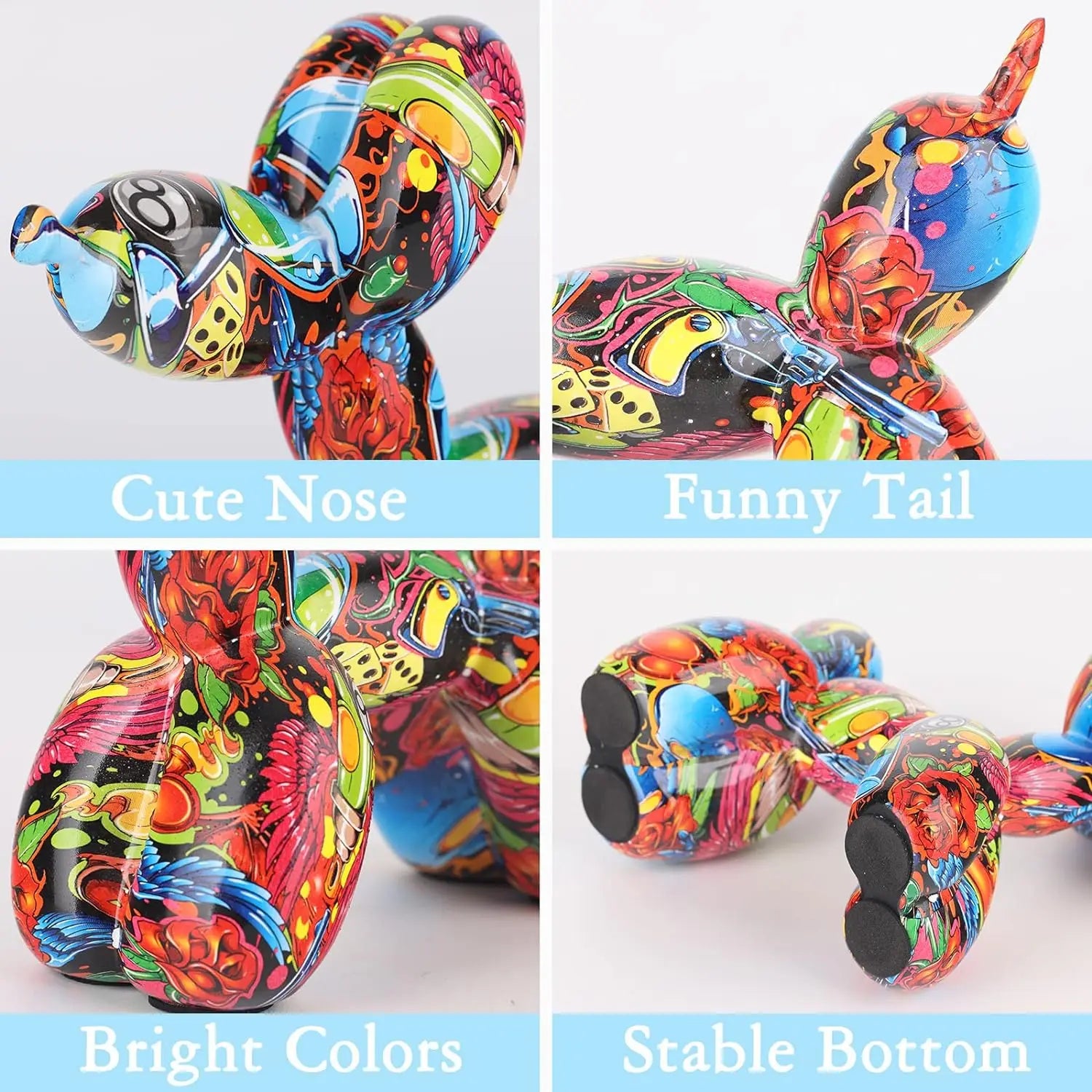 Afralia™ Colorful Balloon Dog Statue | Modern Home Desktop Decoration
