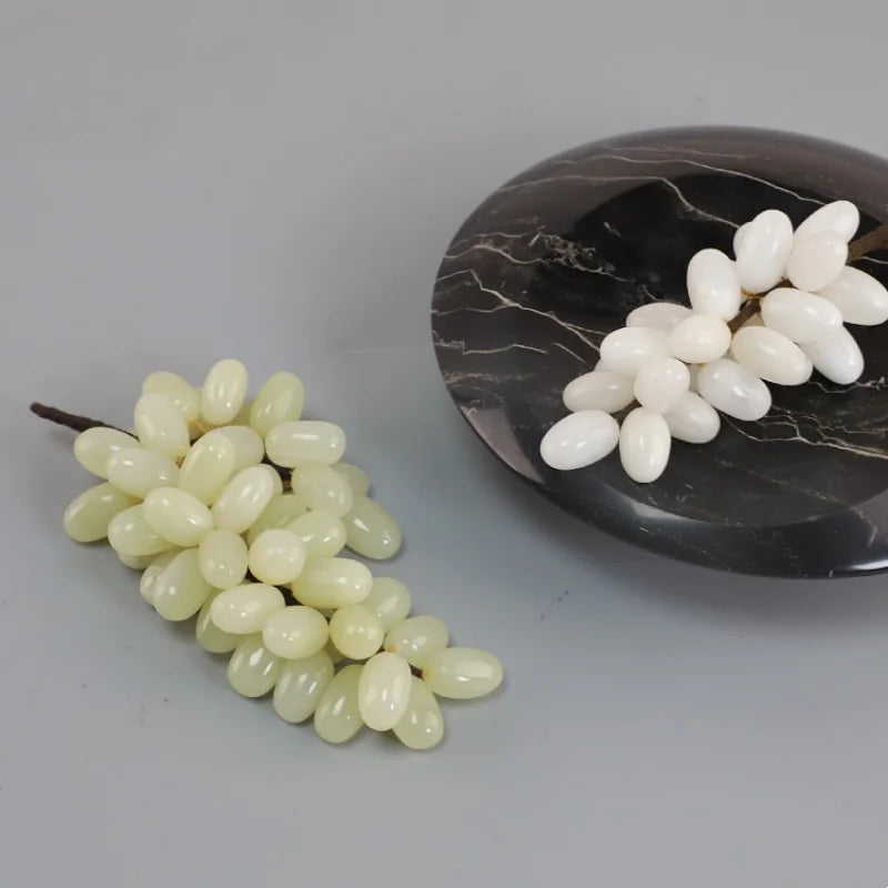 Afralia™ Jade Grape Sculpture Handmade Desk Decor Fruit Figurine