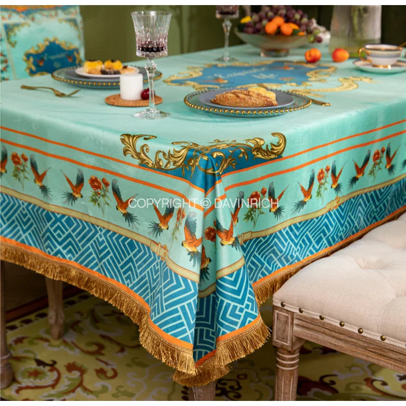 Afralia™ Velvet Parrots Floral Tablecloth for Wedding Banquet Party