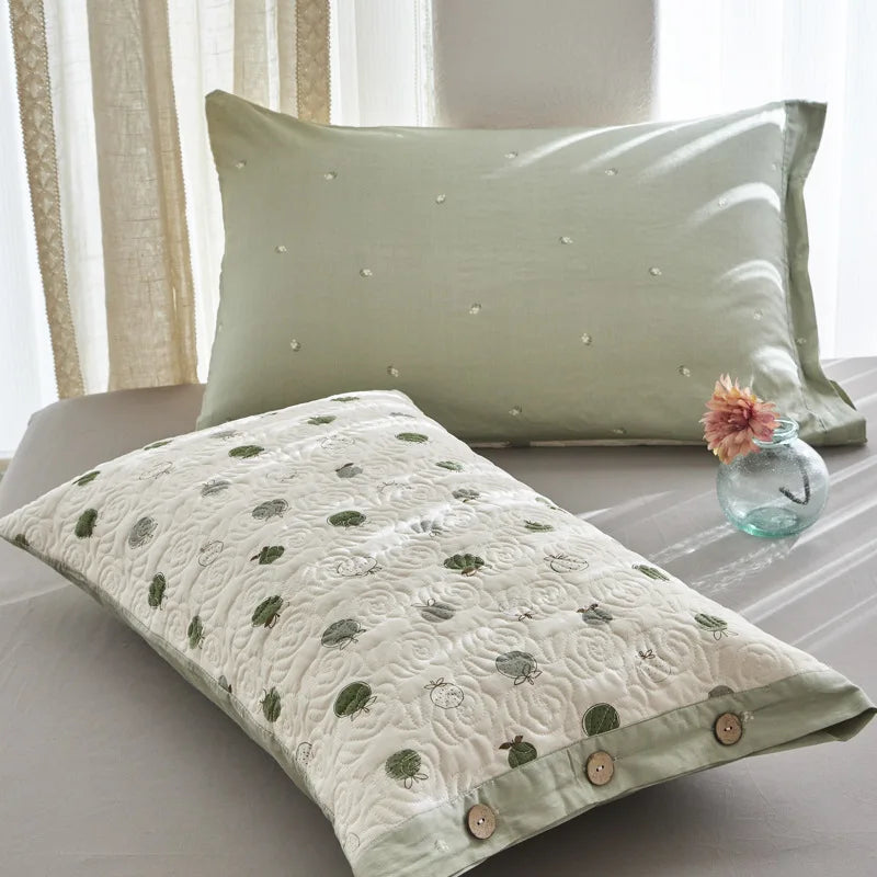 Afralia™ Quilted Cotton Pillowcase: Double-Sided, Cozy, Button Lock, Skin-Friendly, Printed Home Textile