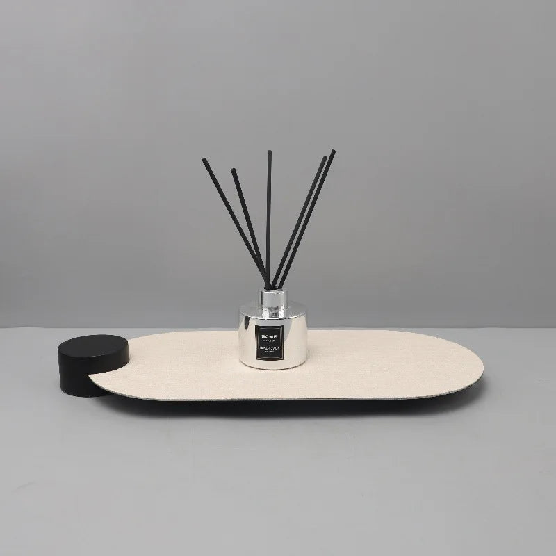 Afralia™ Modern Oval Stainless Steel Leather Tray for Home Decor