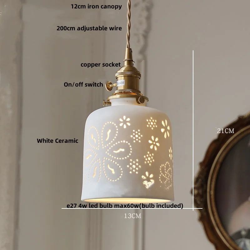 Afralia™ Brown Wood LED Pendant Light - Nordic Modern White Ceramic Hanging Lamp