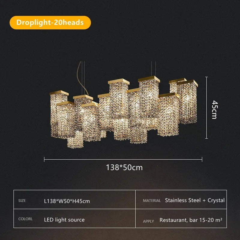 Afralia™ Crystal Chandelier: Modern 3D Rectangular Island Lighting for Bar, Hotel, Restaurant