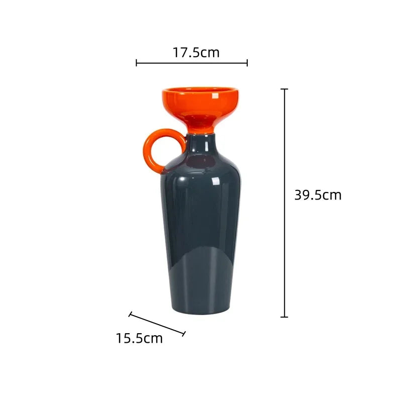 Afralia™ Geometric Semicircle Handle Ceramic Vase, Home Decor Handicraft Accessory