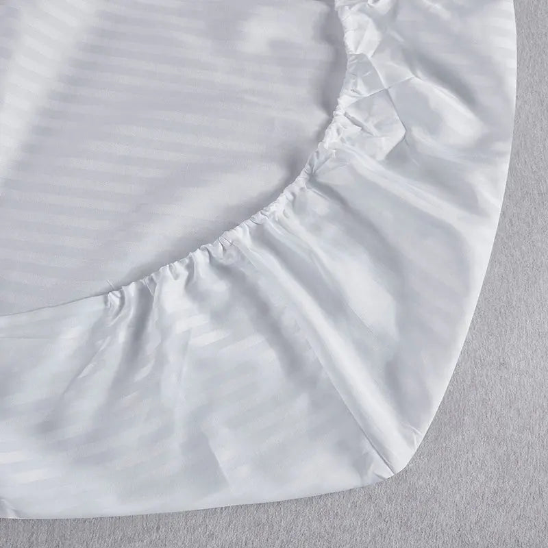 Afralia™ Satin Strip Fitted Sheet: Breathable & Stylish Bedsheet for Single Double Beds