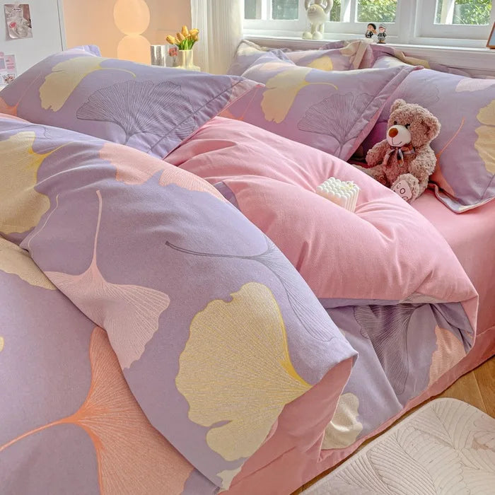 Afralia™ Plant Printed Cotton Brushed Duvet Cover Set for Double Bed